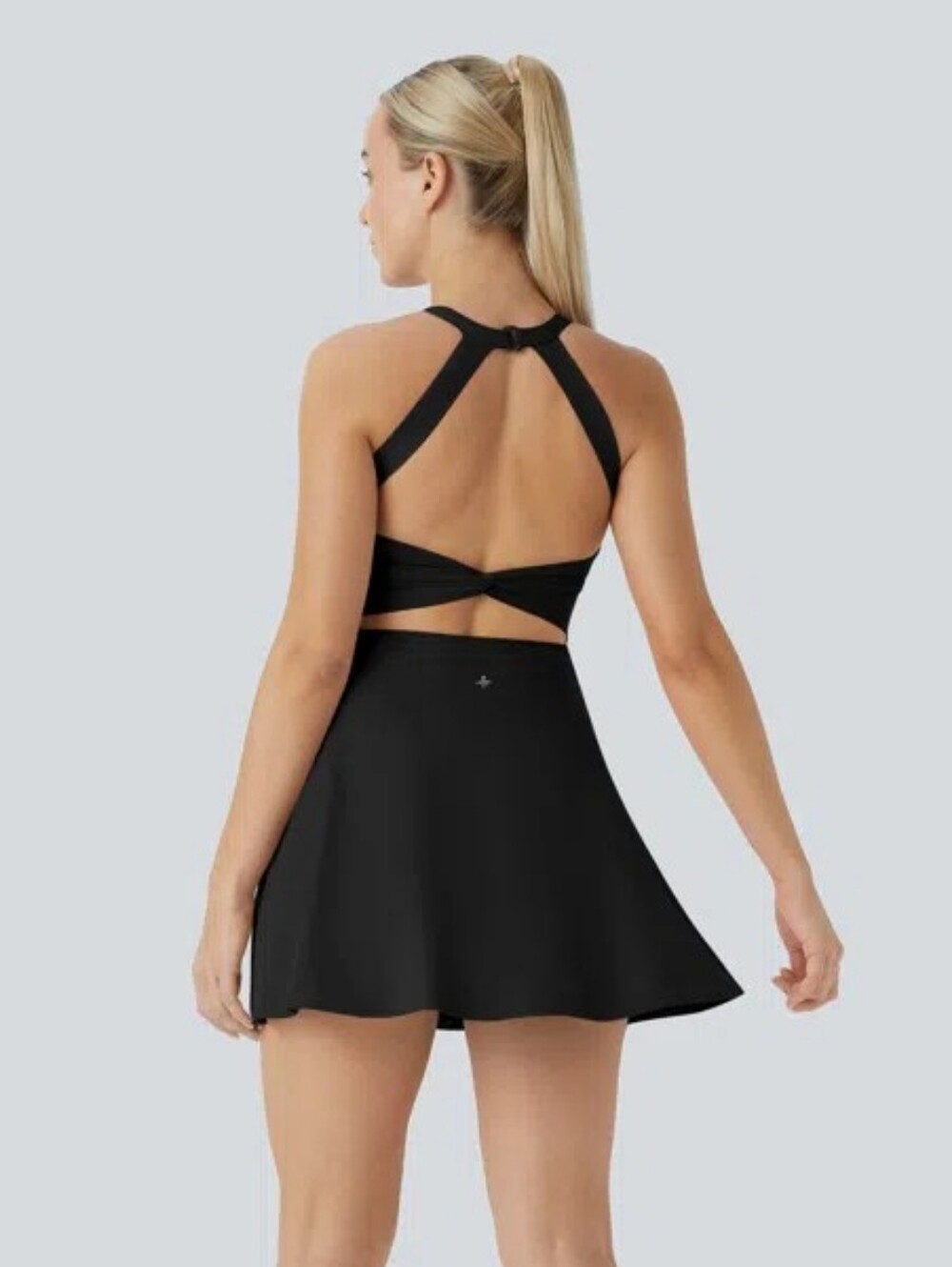 Halara NWT SoftlyZero Airy Backless Twisted Flare Mini Dress Medium Black - Picture 4 of 14
